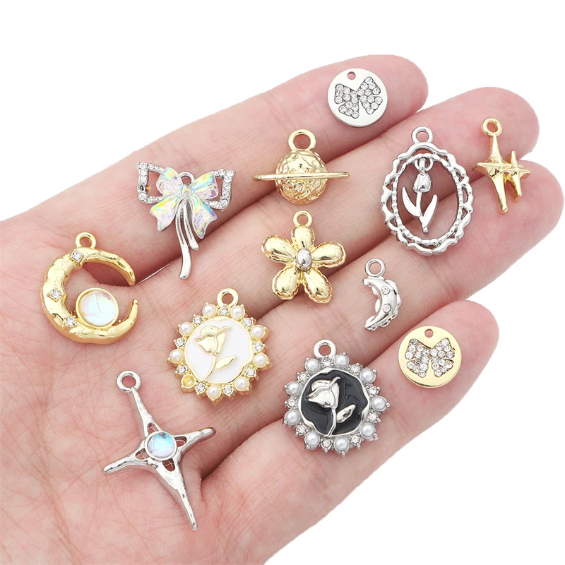 2pc Metal Charm Star Moon Heart Butterfly Flower Bow Shapes Pendant for Necklace Bracelet Earring DIY Jewelry Making Supply image 3
