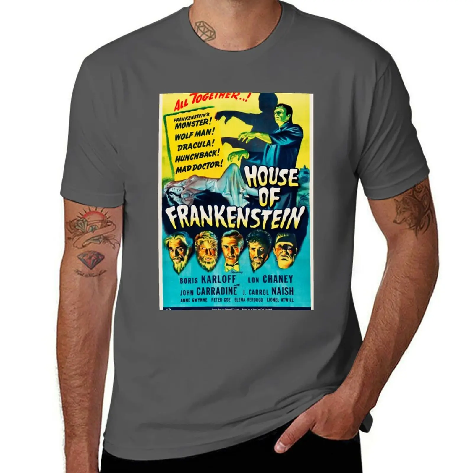 

House of Frankenstein B Horror Film Poster Vintage Movie T-Shirt shirts graphic tees plus size clothes anime shirts men