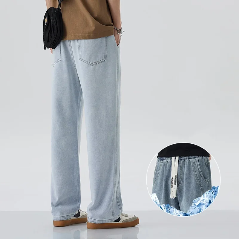 

Teen Casual Jeans 2025 Spring and Summer Thin Straight Loose Retro Blue Trendy Brand Wide-leg Pants Light White and Blue M-4XL