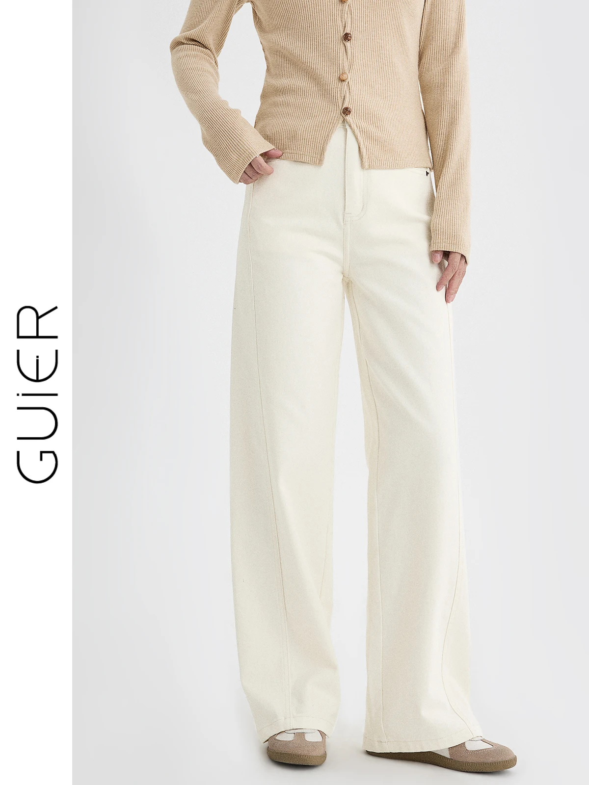 

Женские джинсы с высокой талией и широкими штанинами, повседневные свободные универсальные прямые брюки, новинка весенней коллекции Guier