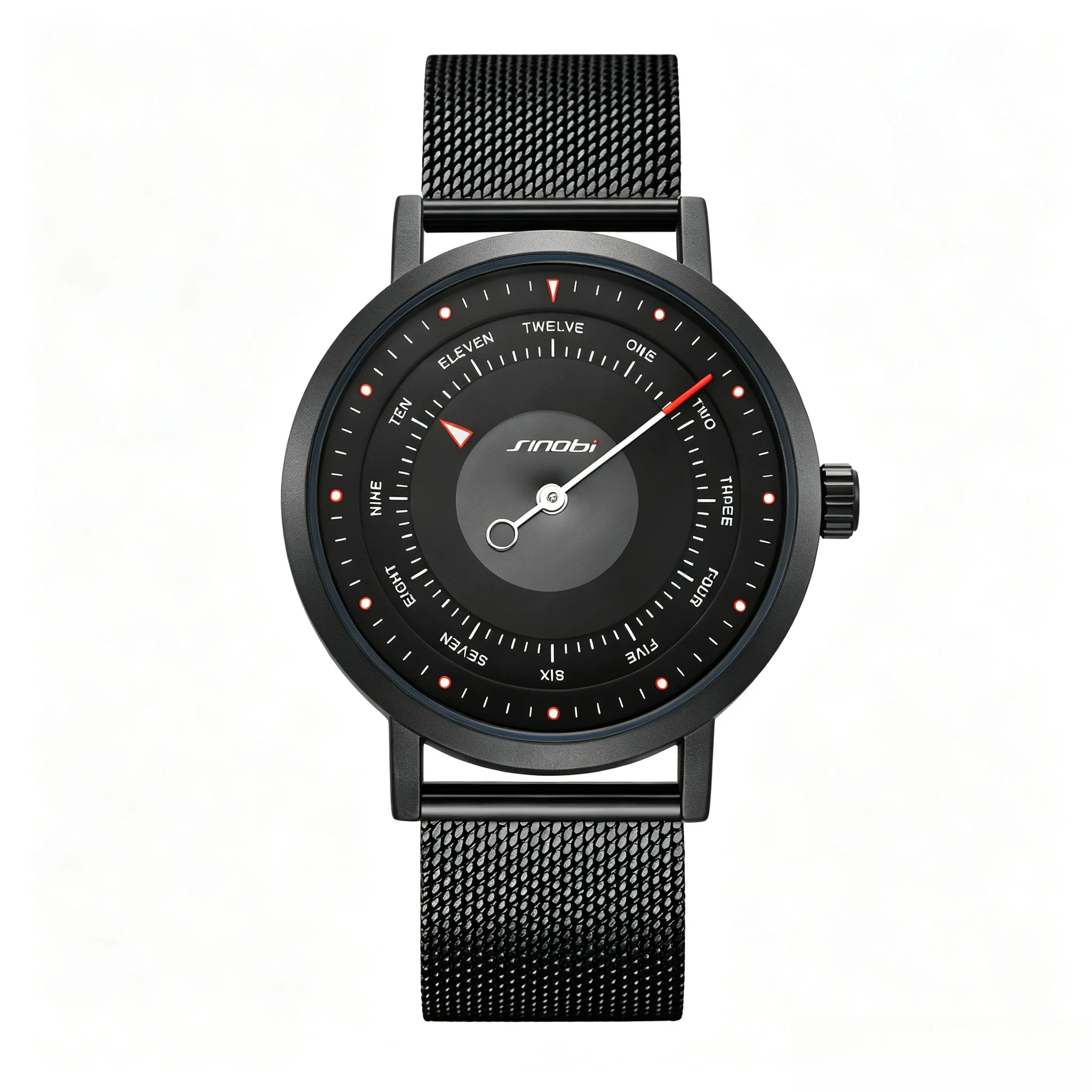 Fashion Creative Compass Quartz Watch for Men with Single Hand and Mesh Strap plus Ultra Thin Waterproof Student Design