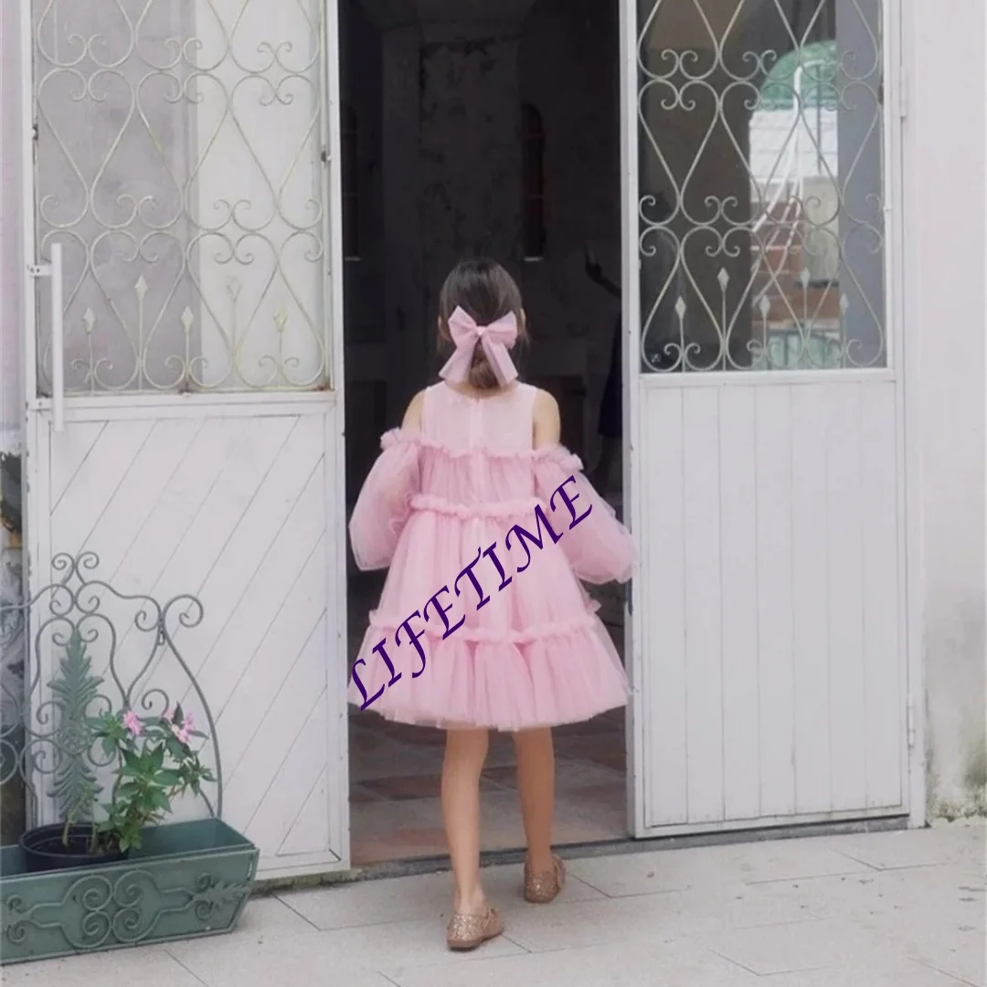 فساتين فتاة الزهور الوردية البسيطة فستان حفلات الزفاف للأطفال الفتيات فساتين حفلات تول الزهور حسب الطلب