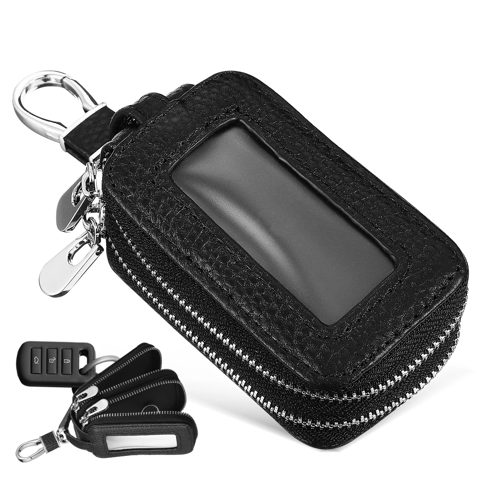 

Car Key Case Clear Window Dual Compartment Zippered Pouch Fob Holder Small Key Bag Protector Keychain for Car Keys
