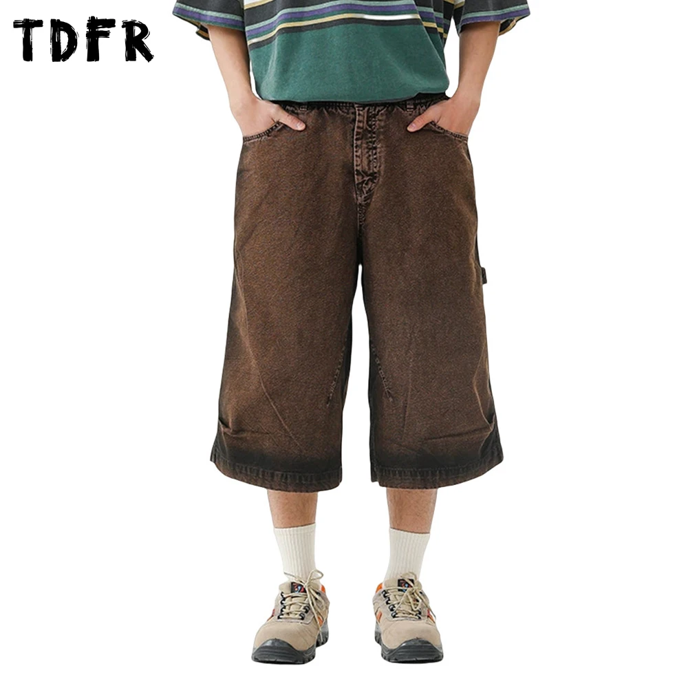 

Потертые потертые плотничьи шорты мужские ретро стиль сафари летние эластичные талии свободные широкие брюки-карго мужские