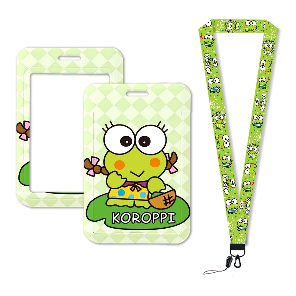 W tempat kartu kredit Lanyard Keroppi tempat lencana ID anak-anak tempat kartu identifikasi wanita tali leher grosir khusus