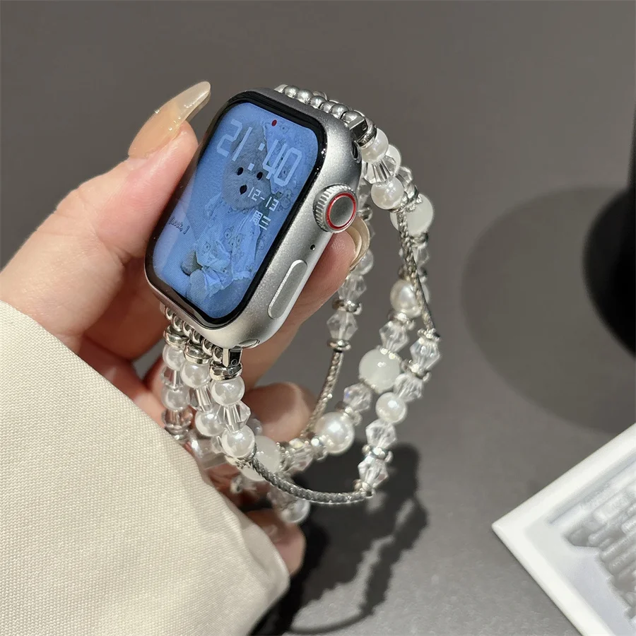 Criativo Bohemian Pearl Crystal Beading, Compatível com Correia iWatch, Verão, Novo Produto, 38mm, 40mm, 41mm, 42mm, 44mm, 45mm, 49mm