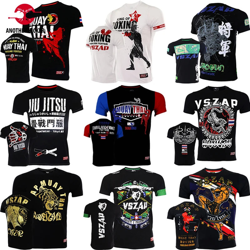 

Muay Thai T Shirt Vszap Boxing Shirts Men Women Cotton Jiu Jitsu MMA Top Tee Gym Martial Arts Fight Kickboxing Training Jersey