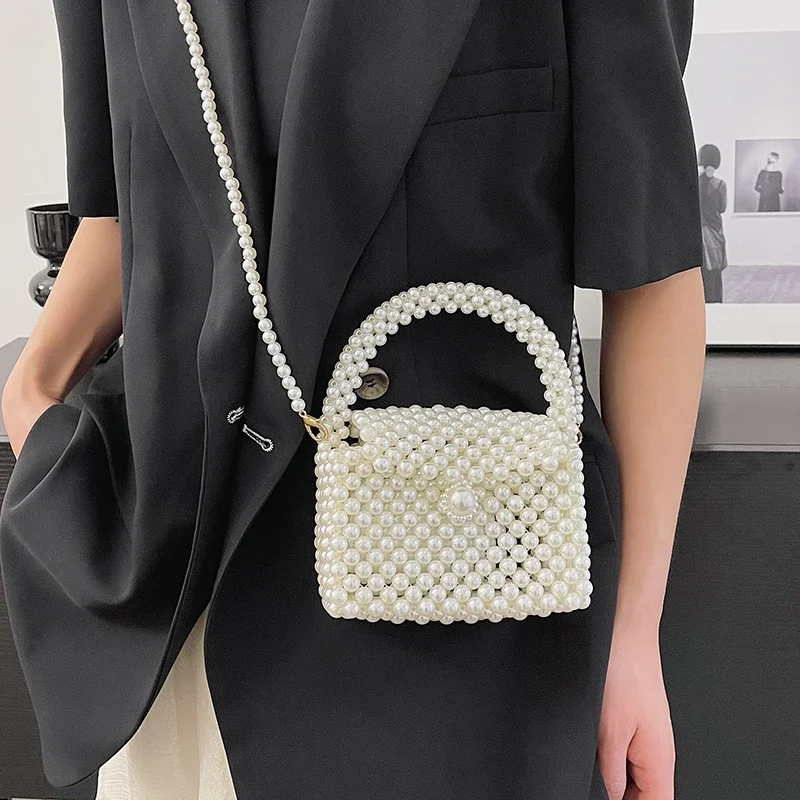 Ladies Bags 2023 Handmade Woven Beaded Pearl Bags for Women Handbags New Fashion Trend Beach Vacation Phone Clutch Party Bags