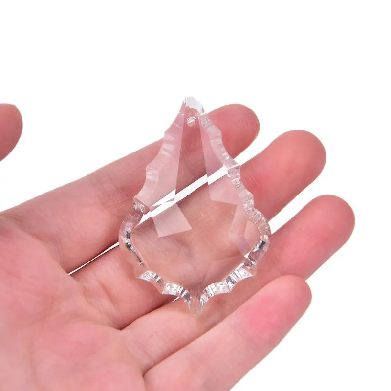

38MM/50MM 1 Piece Clear K9 Maple Leaf Crystal Plated Prism Pendants Chandelier Glass Ornament Curtain Accessories
