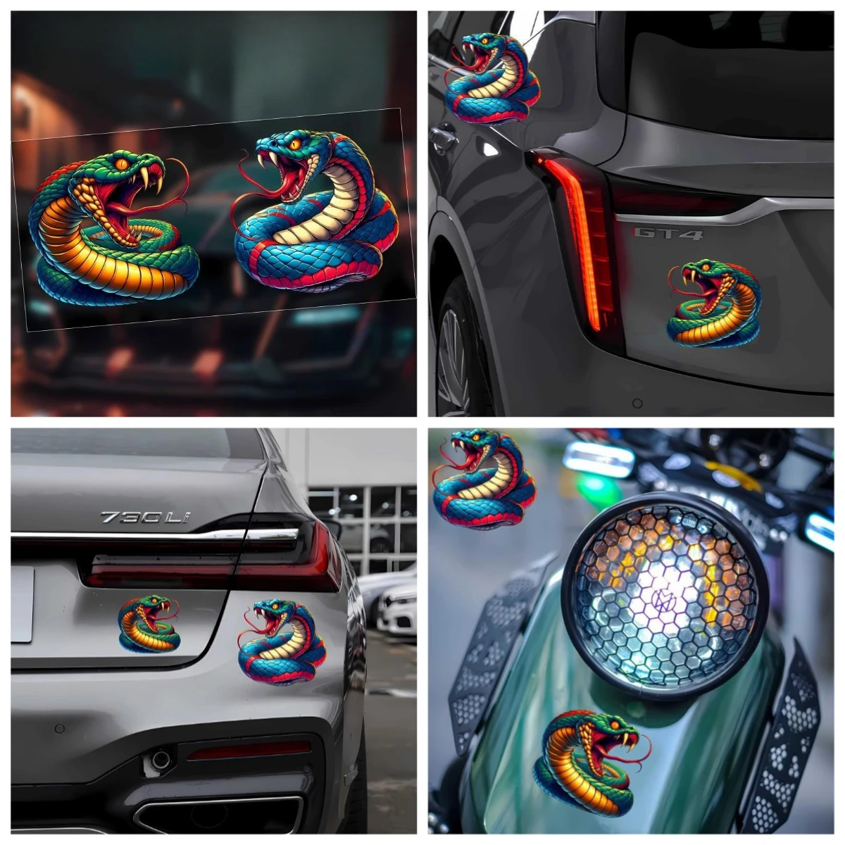 

Fierce Venomous Snake Reflective Car Sticker - Body Scratch Cover & Window Decor, Waterproof for EVs