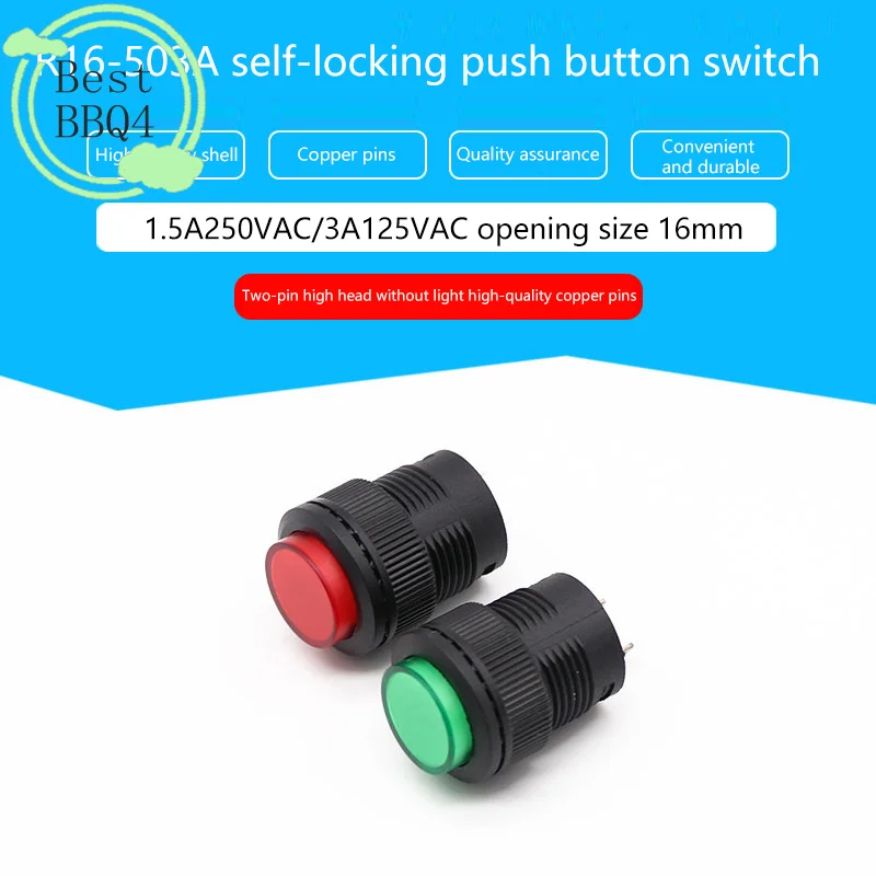 (BBQ4)1PCS R16-503 Round Button Switch Momentary 3A 250V 16MM Self Locking Round Push Button Switch