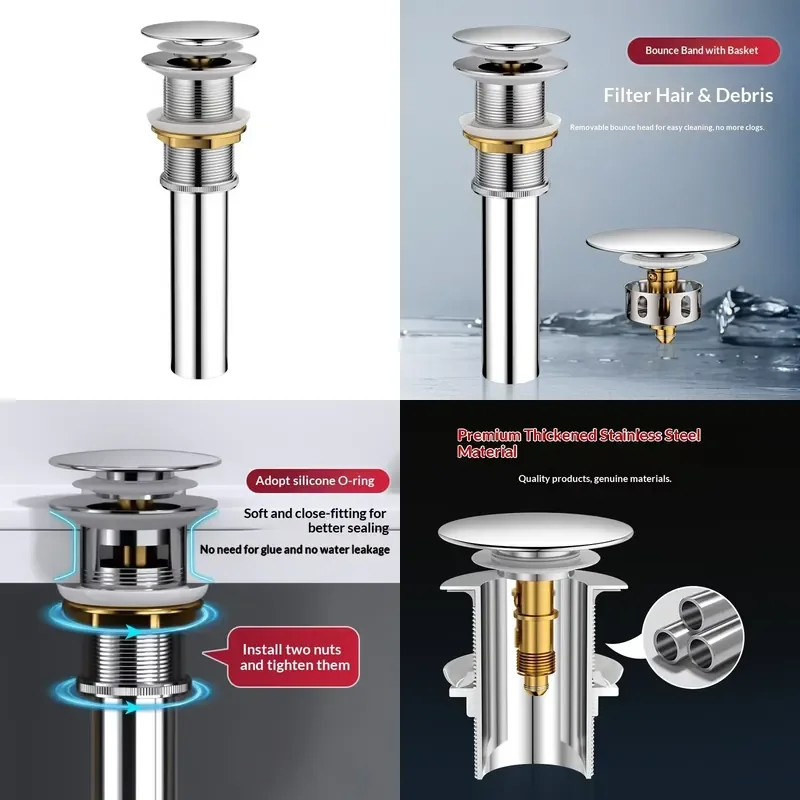 for Standard Stainless Steel Washbasin Drain Button Type Deodorant Basin Accessories Modern Simple Style