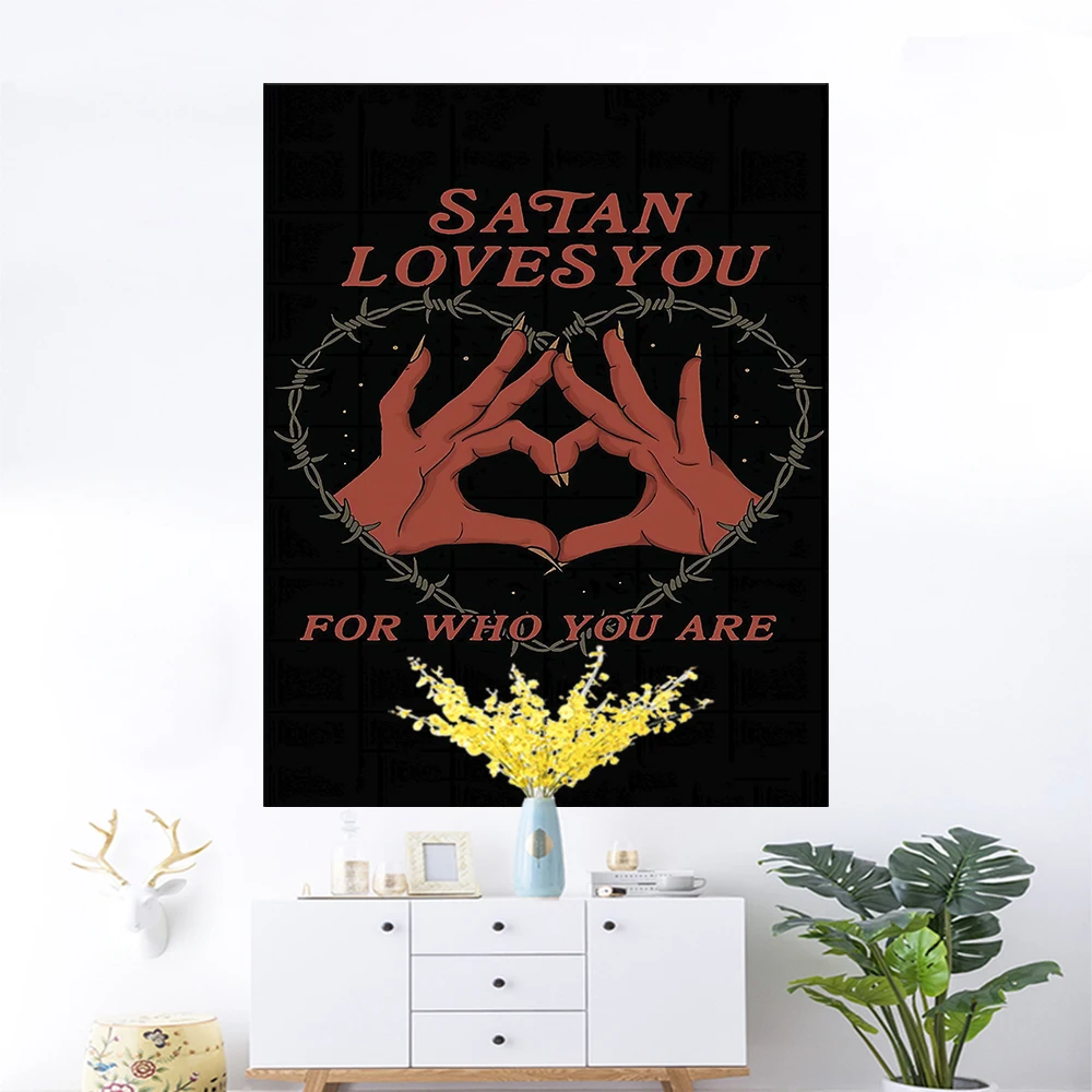 

Tarot Card Tapestry Wall Hanging Satan Loves You Witchcraft Bohemian Style Tarot Decoration Hippie Mattress Dorm Room poster