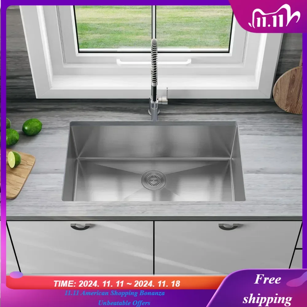 

32" x 19" x 10" Undermount Single Bowl Kitchen Sink with 18 Gauge 304 Stainless Steel Satin Finish HU3219S-S (Sink Only)