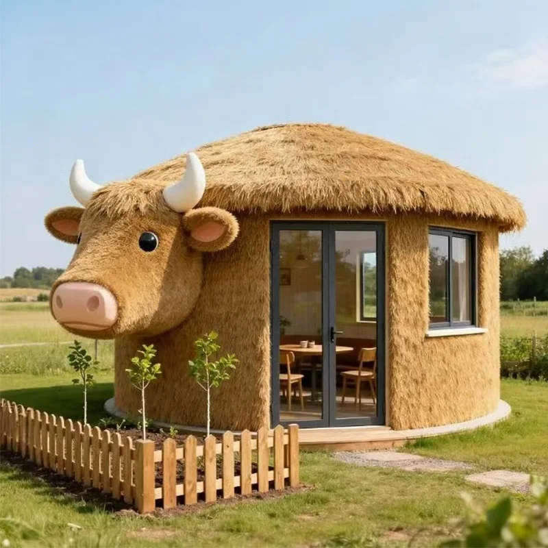 Outdoor art calf shape thatched house scenic spot characteristic Internet celebrity clock in