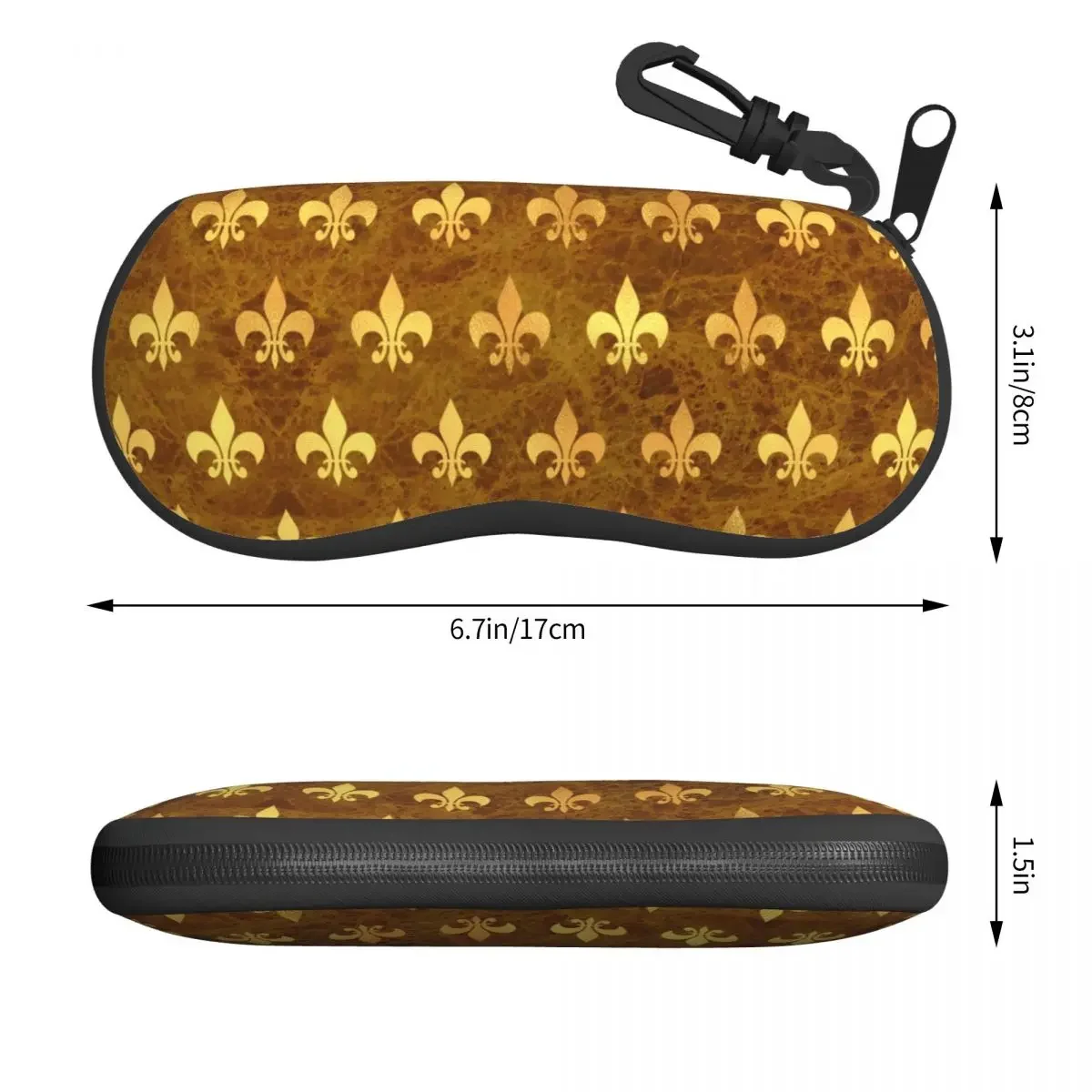 Royal Gold Brown Marble Fleur De Lis Eyeglass Glasses Case Men Women Soft Lily Flower Sunglasses Protective Box