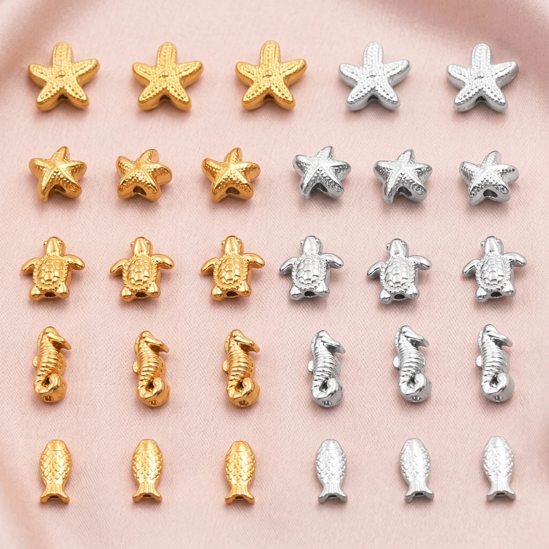 5pcs Stainless Steel Ocean Animal Loose Spacer Beads Turtle Shell Fish Charms Summer for Jewelry Making DIY Bracelet Necklace view 2