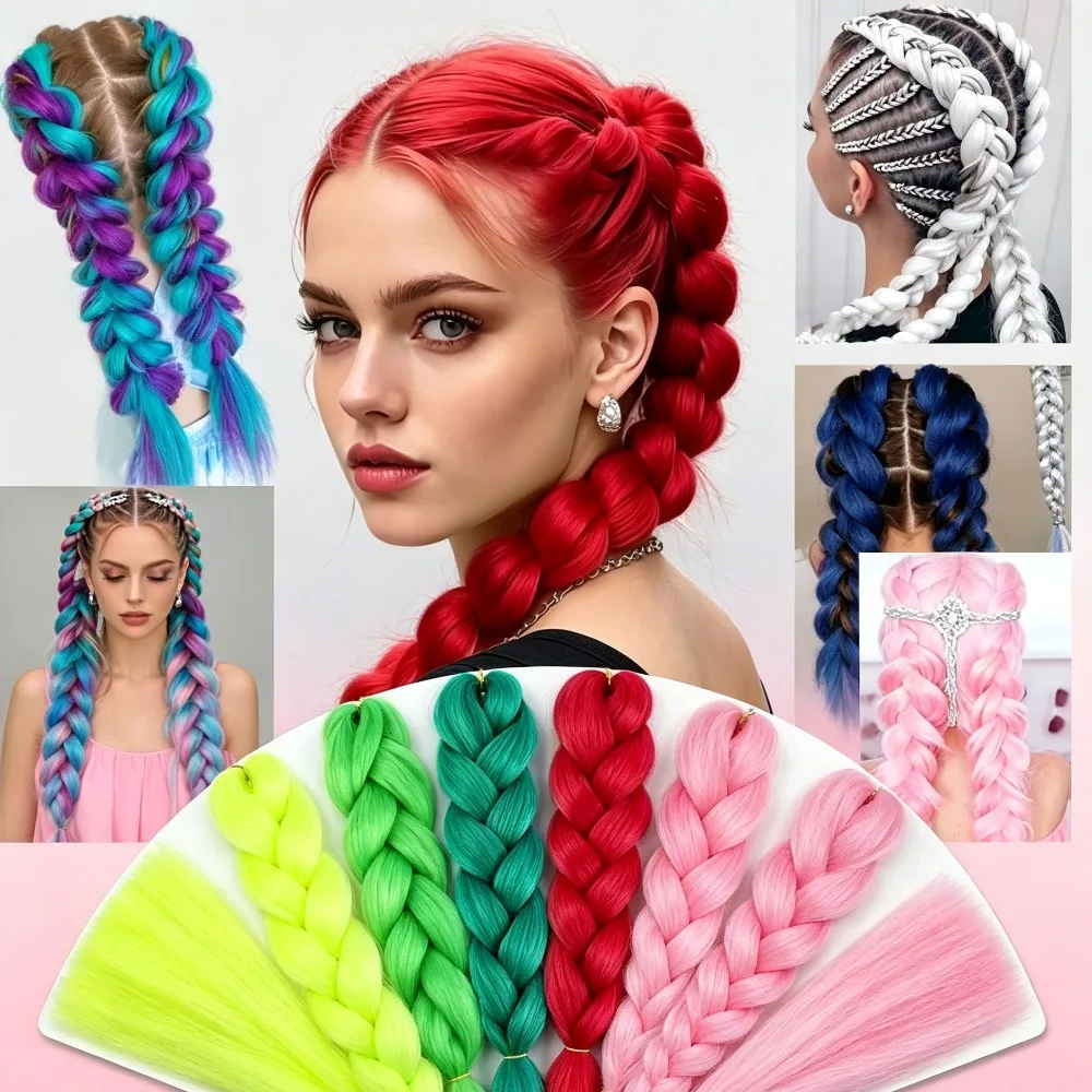 24 Inch Ombre Pre-Stretched Synthetic Braiding Hair, Jumbo Box Braids Crochet Hair Extensions Colorful for Women