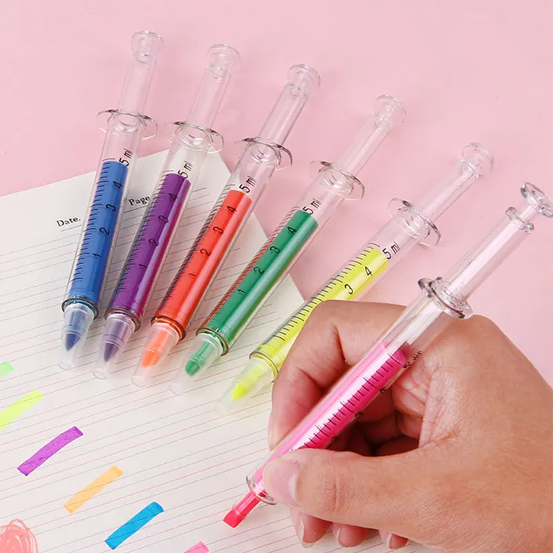 

200Pcs Nurse Pen Novelty Highlighter Pen Stationery Syringe Highlighter Fluorescent Needle Tube Watercolor Nite Writer Pen