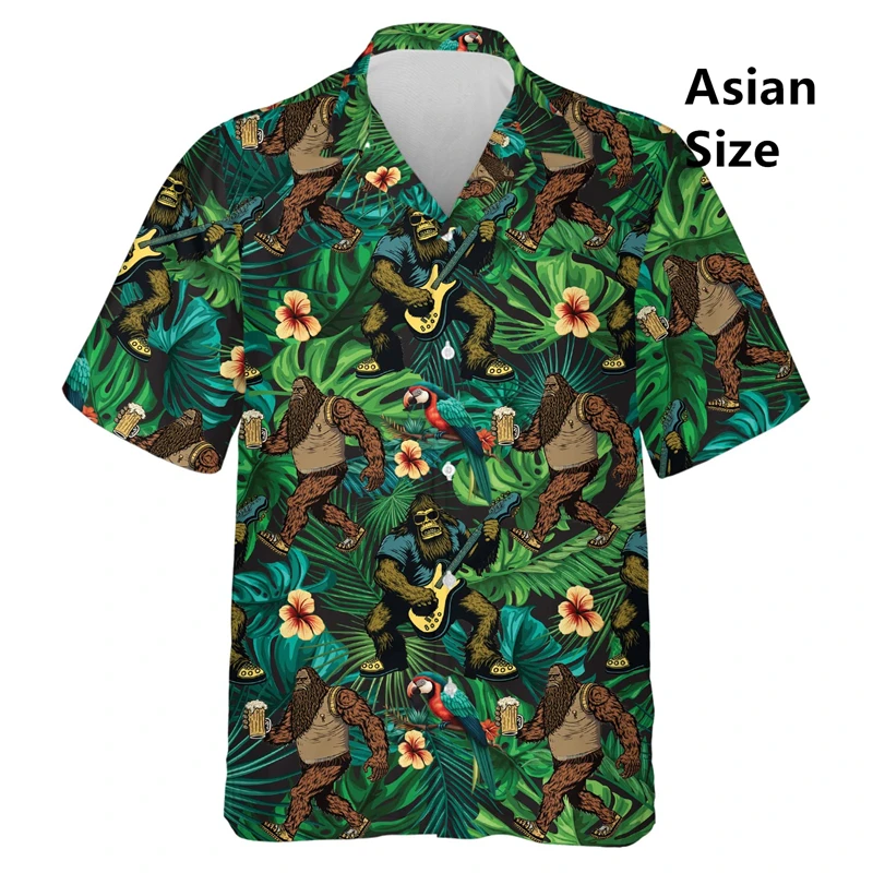 

Bigfoot Pirate Hawaiian Man Shirt Women Tropical Summer Aloha Casual Shirts Button Down Short Sleeve Sasquatch Shirt Clothing