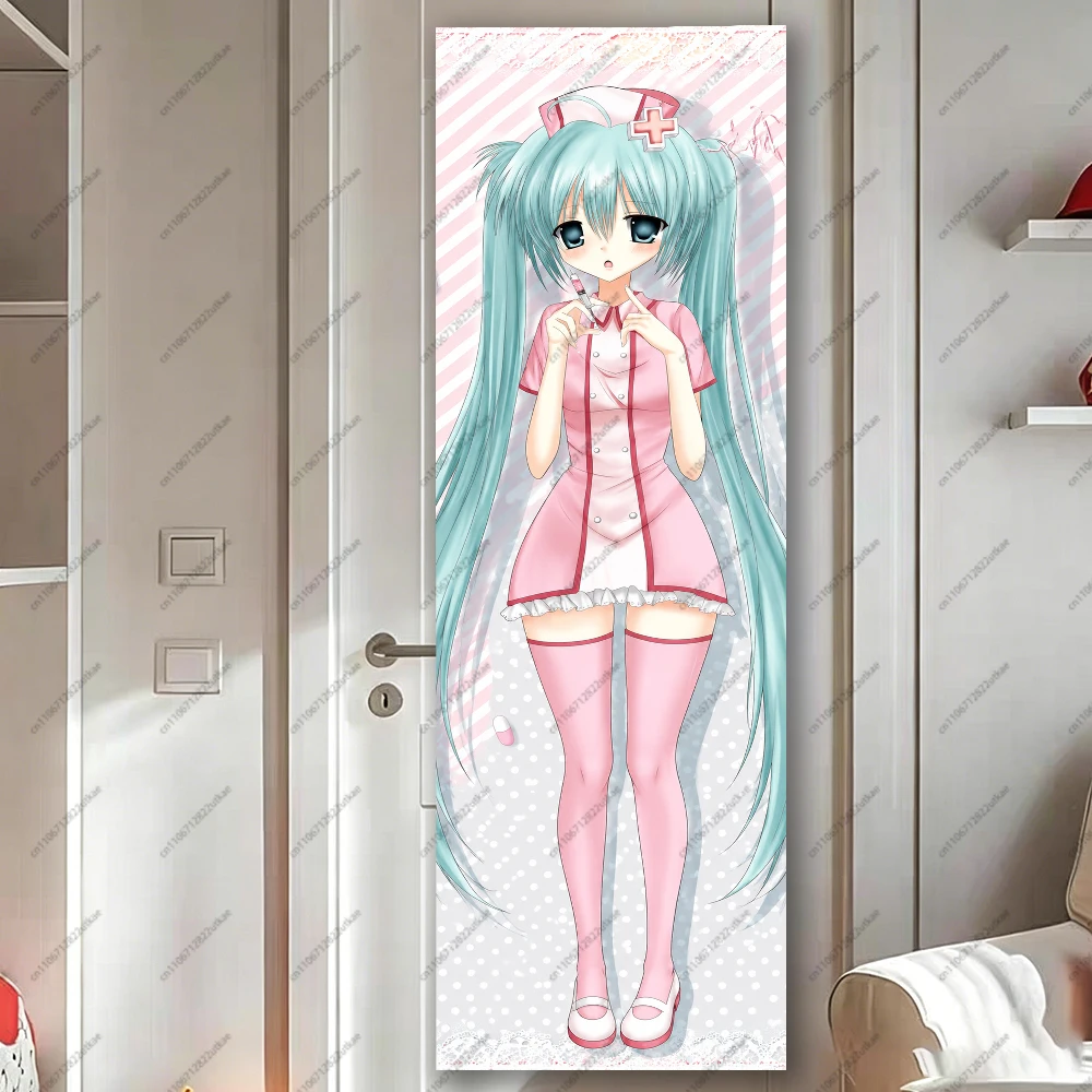 Kawaii Pink Nurse Uniform Miku Print Vertical Tapestry Long Strip Anime Wall Scroll for Teen Girls Bedroom Otaku Aesthetic Room