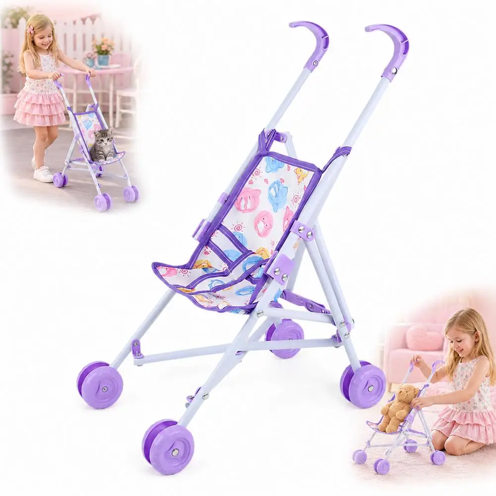 New Trendy Interactive Dolls Pram Plastic Play Toys Doll Handcart Stable Doll Stroller for Boys Girls Babies Doll Accessories