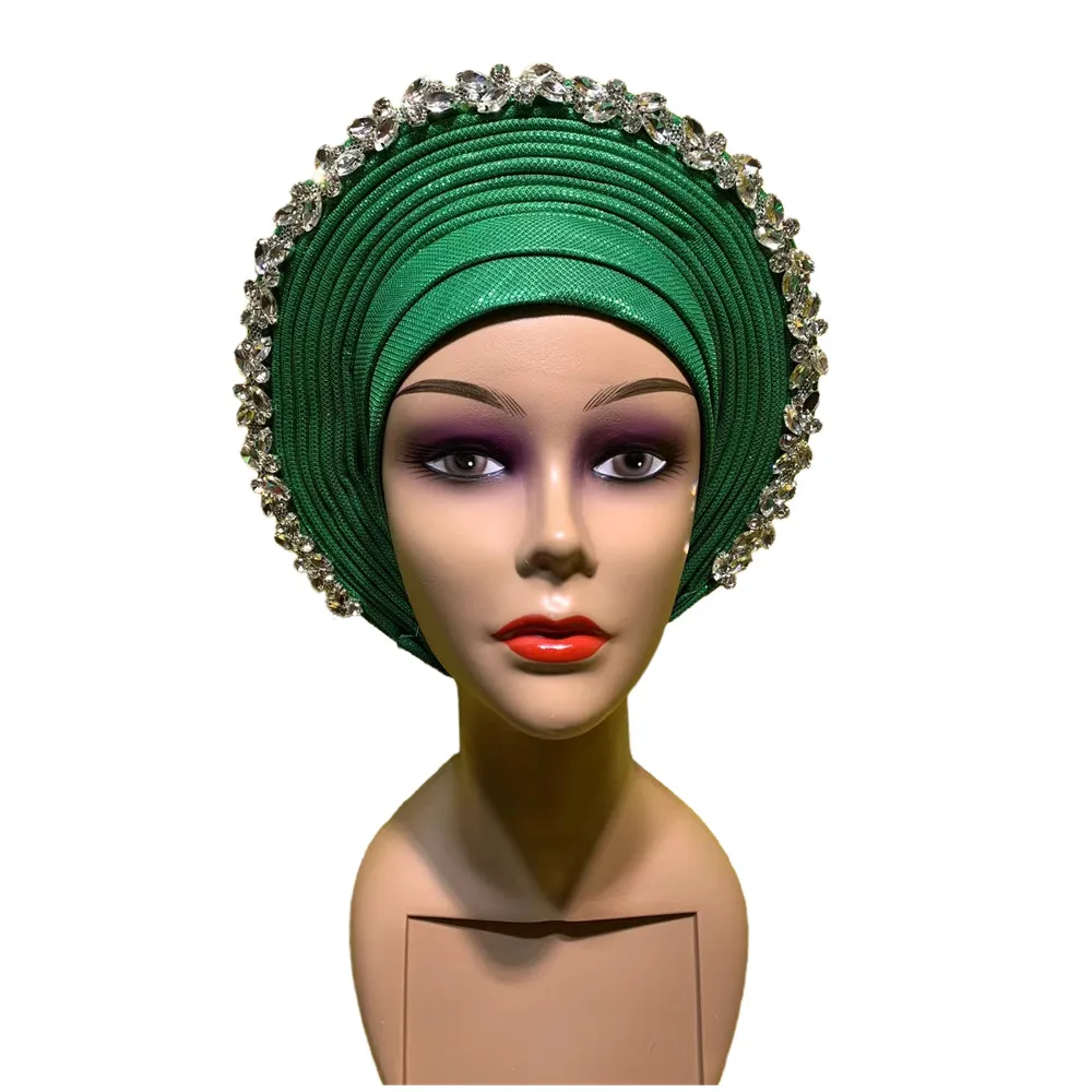 New Design 2022 Auto Gele Headtie Turban with Shinning Drill African Women Cap For African Hats Nigerian Turban 1piece XM826-1