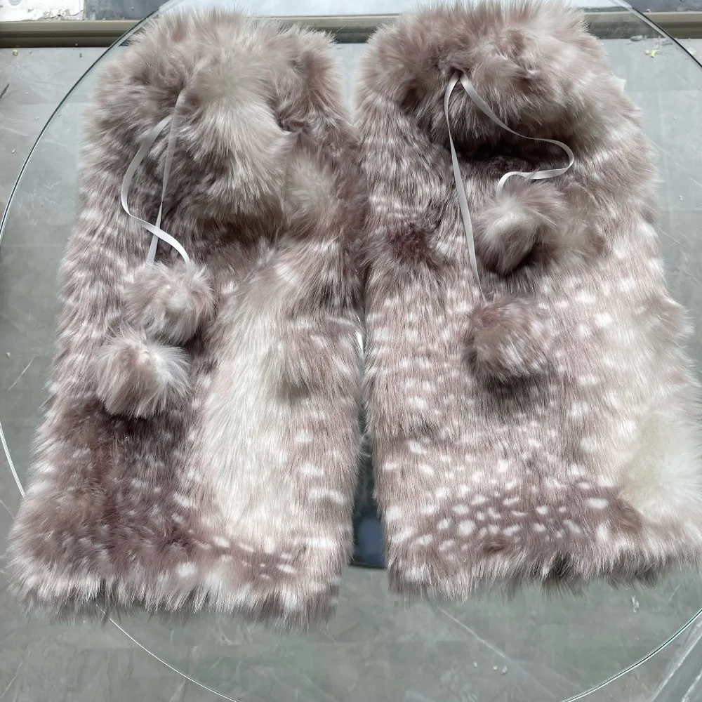Thick Deer Pattern Faux Fur Scarf Leg Cover Faux Mink Fur Mink Fur Fake Collar Cozy Skin Friendly Windproof Cross-tie Scarf