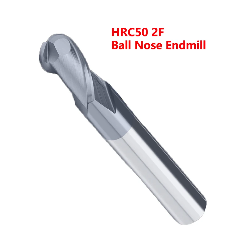 OYYU HRC50 2 Flute 2F Bola Hidung Akhir Pabrik Baja Tungsten CNC Karbida Endmill R0.5 R0.75 R1 R2 50L 75L 100L Batang Lurus