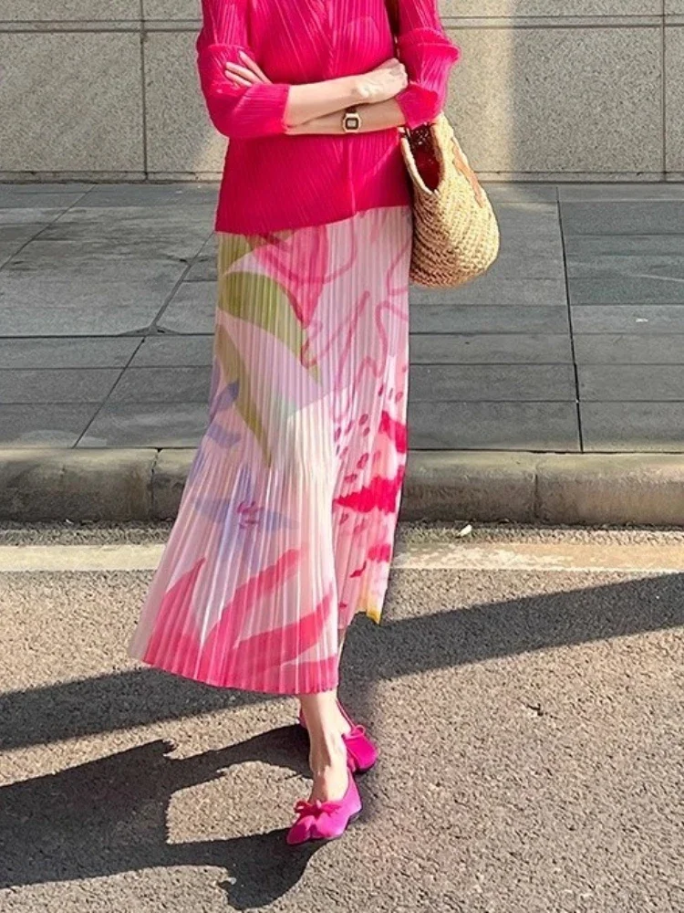 

Новинка 2023 года, летняя модная элегантная романтическая вечерняя полуюбка, праздничная плиссированная юбка с принтом, женская полуюбка с эластичной резинкой на талии