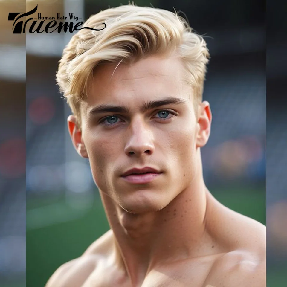 Ombre Blonde Slick Back Short Pixie Human Hair Wigs Highlight Brazilian Lace Front Human Hair Wigs For Men Human Hair Lace Wig