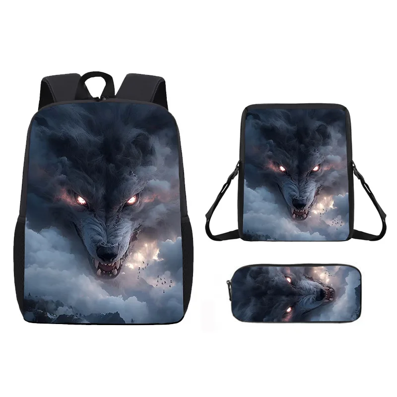 

Wolf Animal Print Backpack Pencil Case Shoulder Bag 3 Piece Set Men Women Students Waterproof Wear Resistant Children Schoolbag