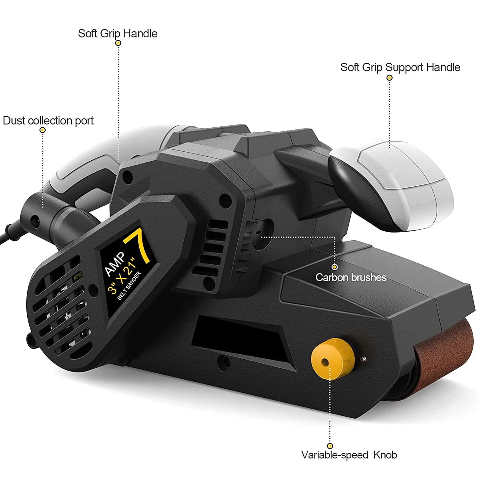 Woodworking 750W Belt Sander Electric Table Sander Variable Speed 2-in-1 Vacuum Cleaner Adapter Belt Sanding Grinding Machine