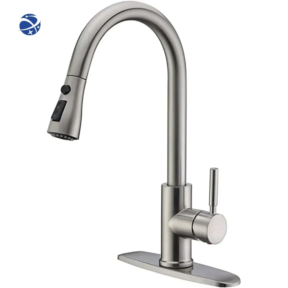 

Single Handle High Arc Brushed Nickel Pull Out Kitchen Faucet Kitchen Sink Faucets with Pull Down Sprayer