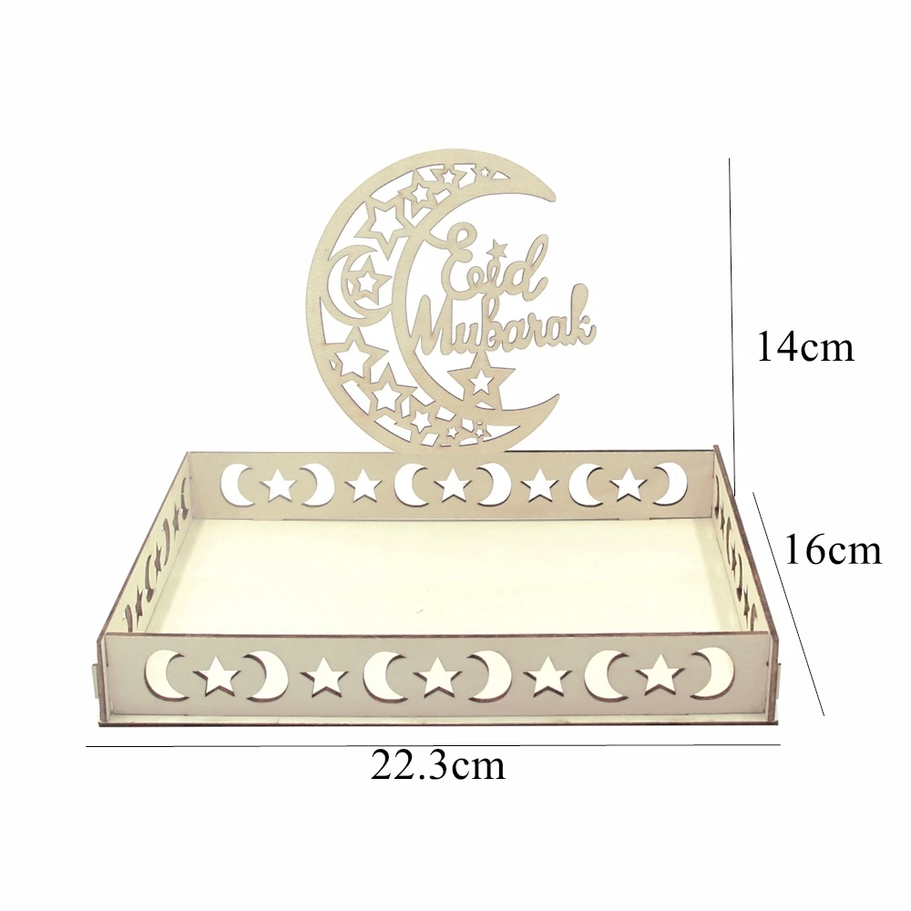 Eid Mubarak White Tray Moon Star Wooden Tray for Ramadan Kareem Food Holder Supplies Al Adha Islamic Muslim Party Decorations