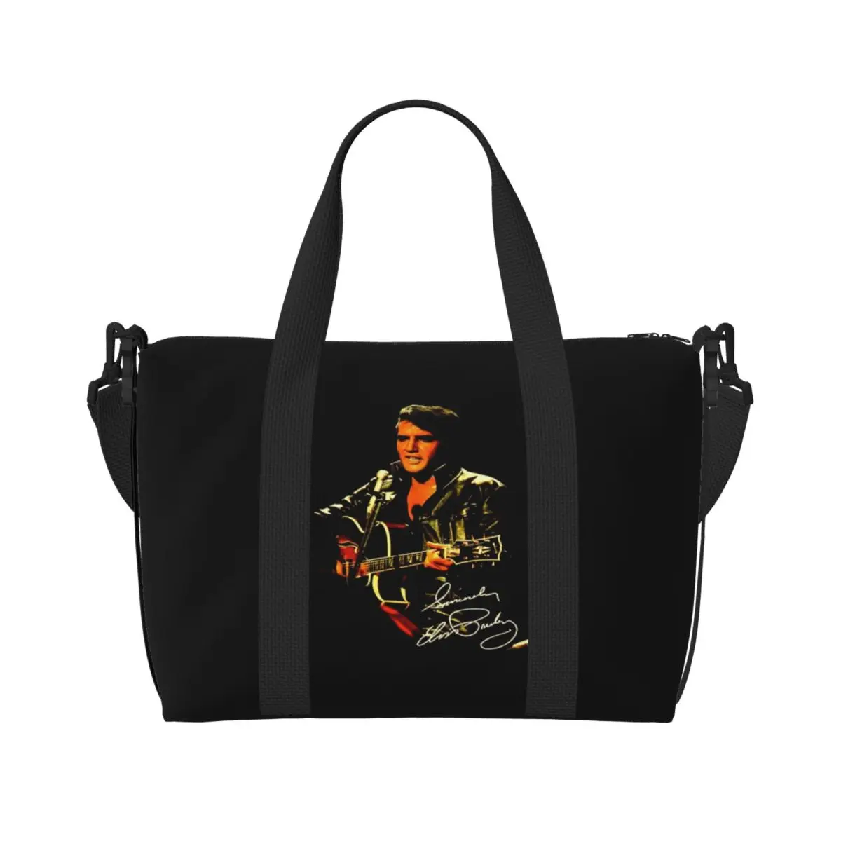 Custom Elvis And Rock King Beach Tote Bag for Women Extra Large Gym Carry On American Singer Actor Travel Shopping Bags