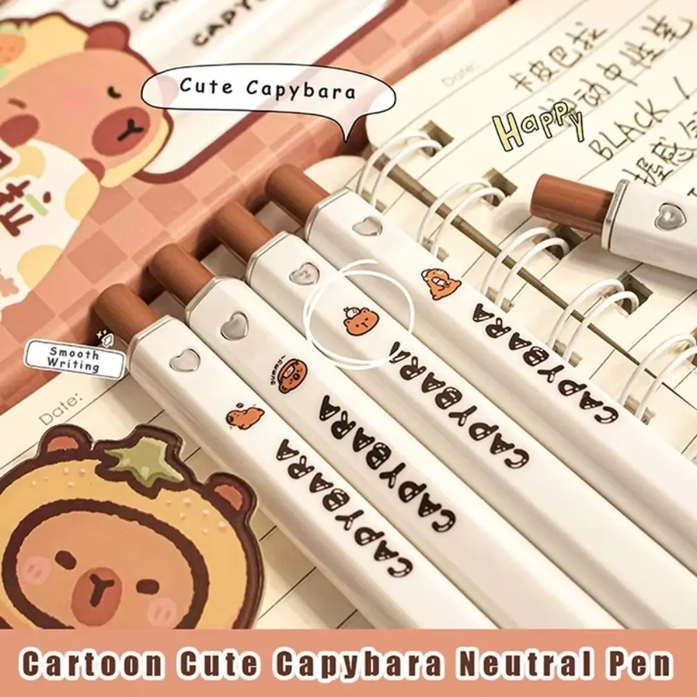 6PCS Aesthetic Capybara Panda Gel Pen Black Ink Good Looking 0.5mm Square Gel Pen Signature Writing Pressing Neutral Pen Student