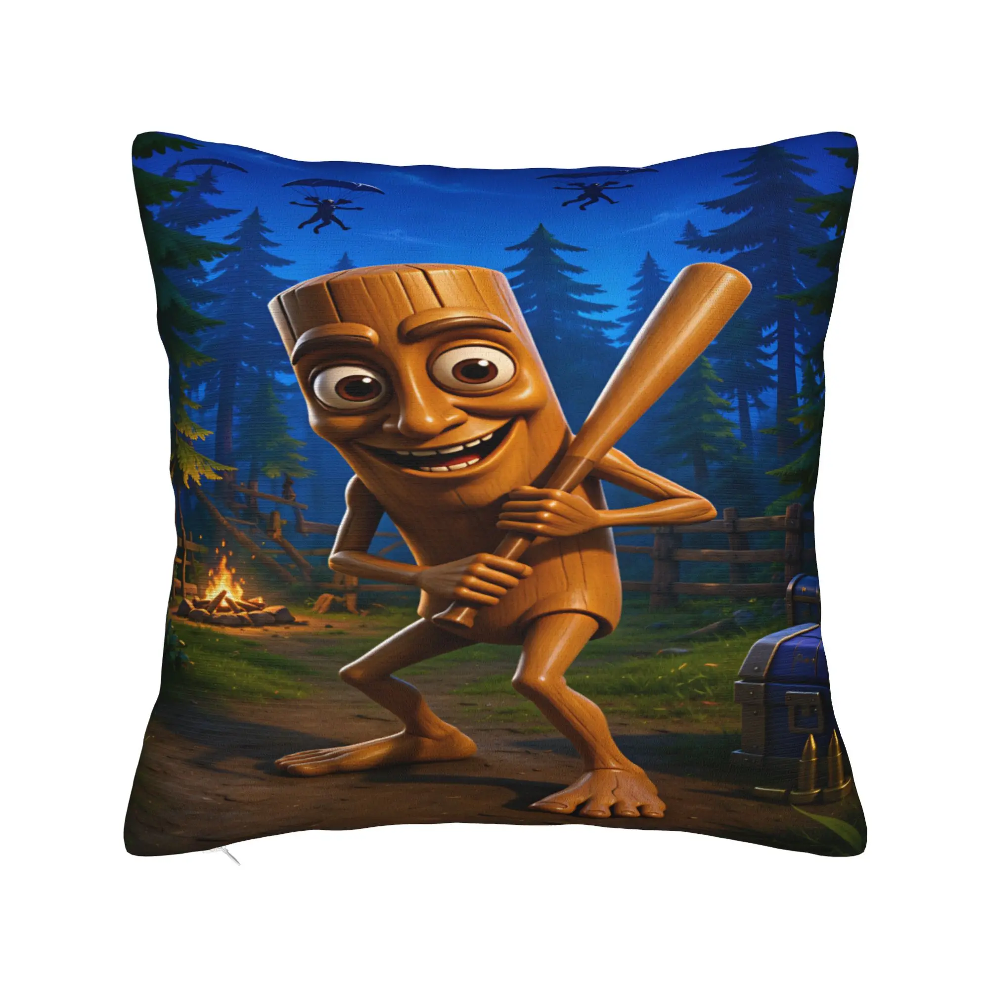 Tung Cartoon Character Holding Baseball Bat Forest Camping Scene Pillow Cover Pillow Case For Sofa Home Decoration Pillowcases
