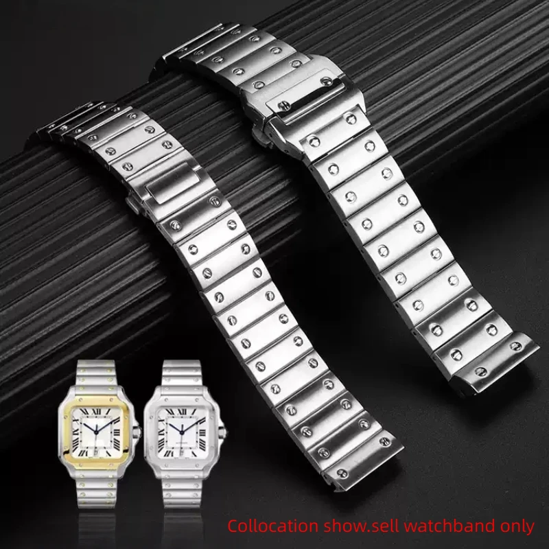 

Мужской металлический браслет из нержавеющей стали Cartier Santos100, 20 мм, 23 мм, Santos 100, твердая складная пряжка, ремешок для часов с заклепками, ремешок для часов