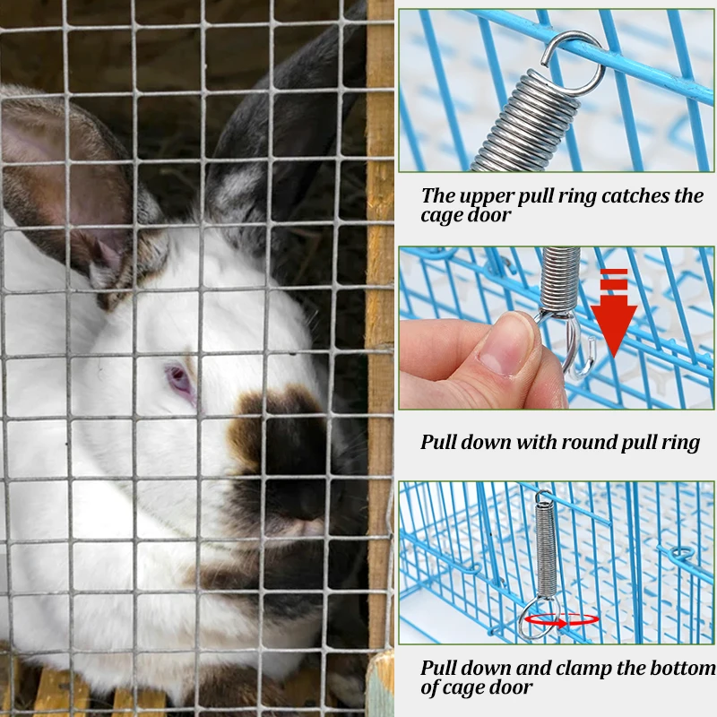 10 Packs Spring Hooks for Rabbit Cage Spring Latch Door Cage Accessories Wire Cage Clips Snap Hooks Multifunctional 3 Sizes