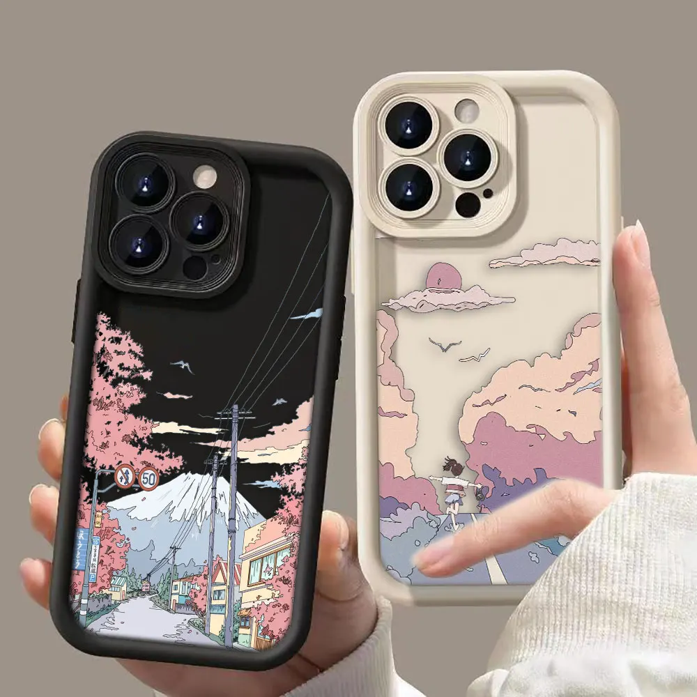 

Cherry Blossom View City Avenue Phone Case For OPPO RENO 11 10 8 8T 7 7Z 6 6Z 5 4 3 2 5G PRO PLUS Soft Silicone Case Funda Shell