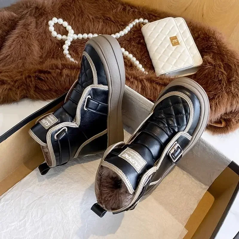Womens Snow Boots Elegant with Medium Heels Shoes for Women Biker High Platform Cosplay Gyaru Winter 2024 Novelty Plus Warm 39