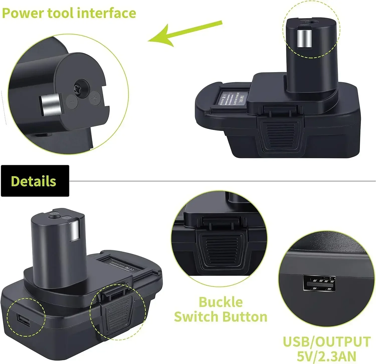 محول بطارية مع منفذ USB لديوالت لأدوات ريوبي لبطارية ميلووكي تحويل إلى بطارية ليثيوم أيون ريوبي 18 فولت