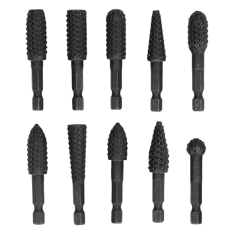 

Q2Q4 Woodworking Rotary Burr Rasp Set with Hexagonal Shank for Precise Carving Sculpting and Crafting in Project 10 Pack