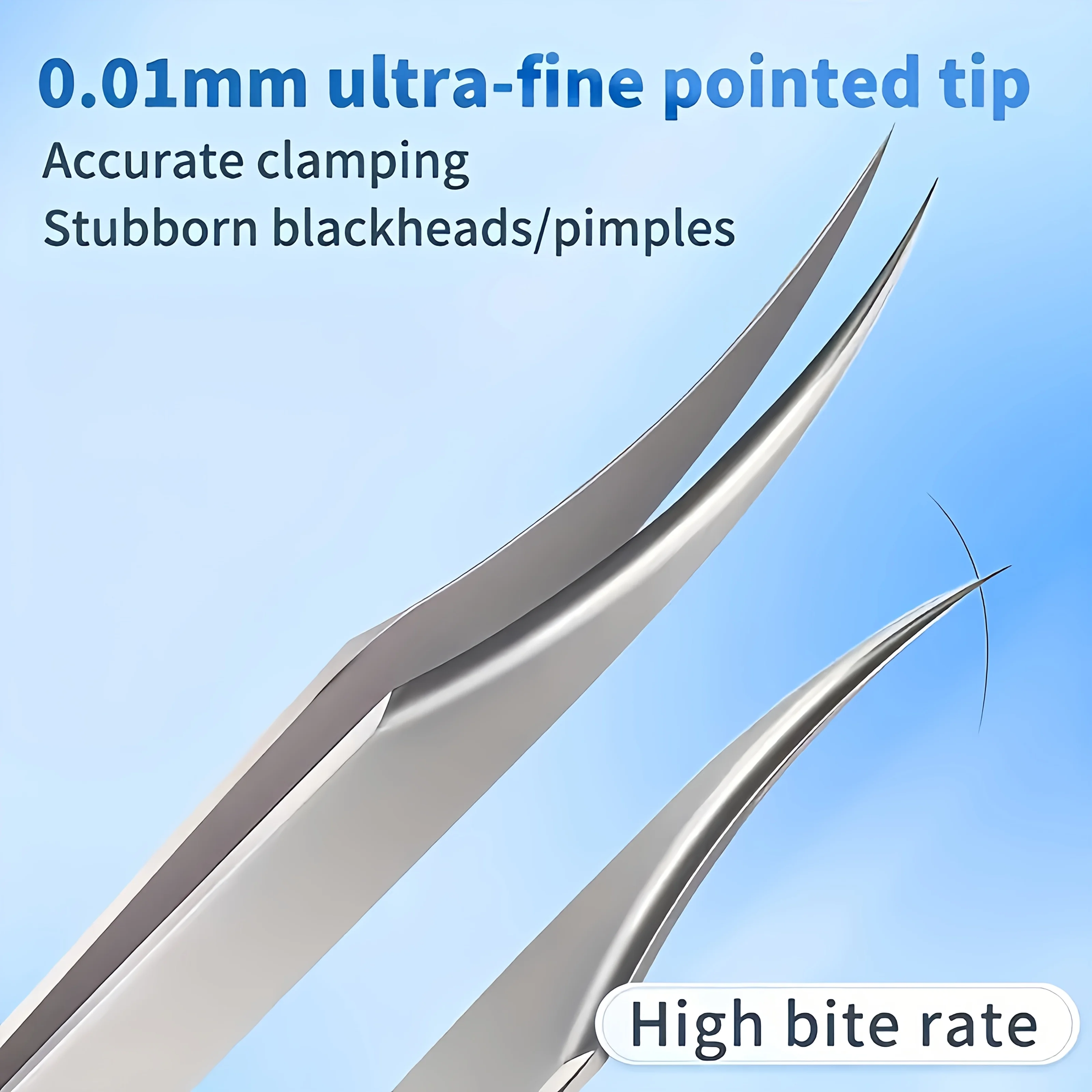 Pince à épiler haute précision en acier inoxydable argenté pour cils et sourcils, outil de maquillage antistatique avec design incurvé et prise droite pour cils