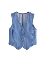 Chaleco vaquero con botones delanteros a la moda para mujer, ropa de abrigo femenina sin mangas con cuello en V Vintage, chaleco elegante, Tops