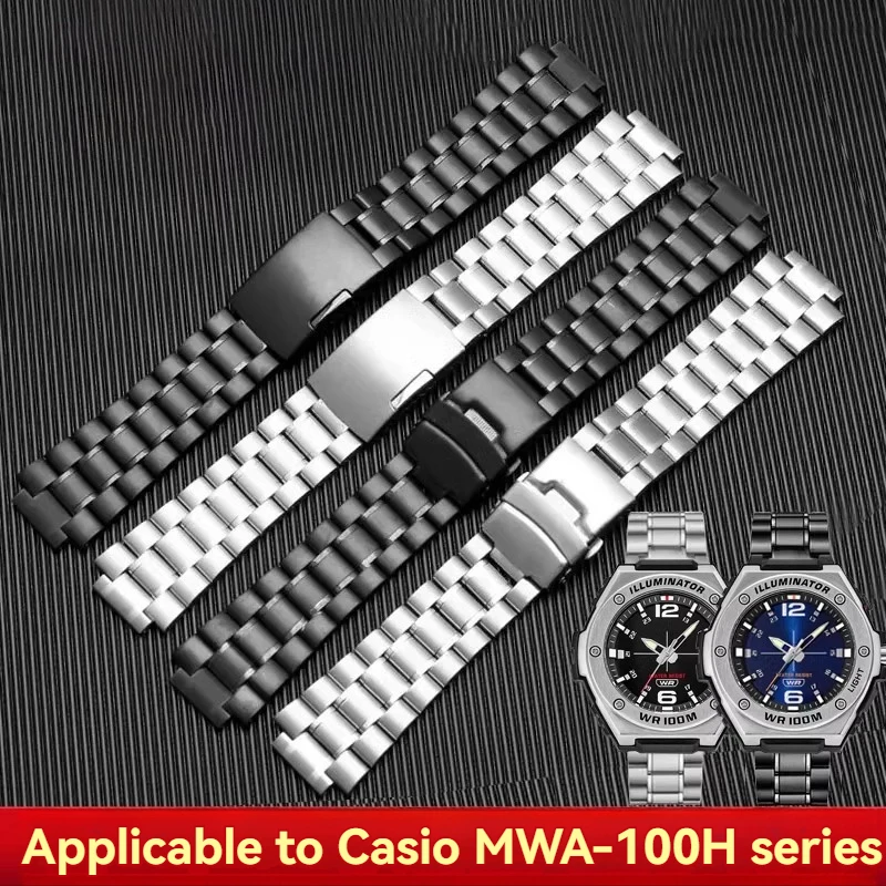 Refined Steel Watch Band for Casio Black Knight MWA-100H MWD-100H Male Modified Stainless Steel Watch Strap Wristband Silver