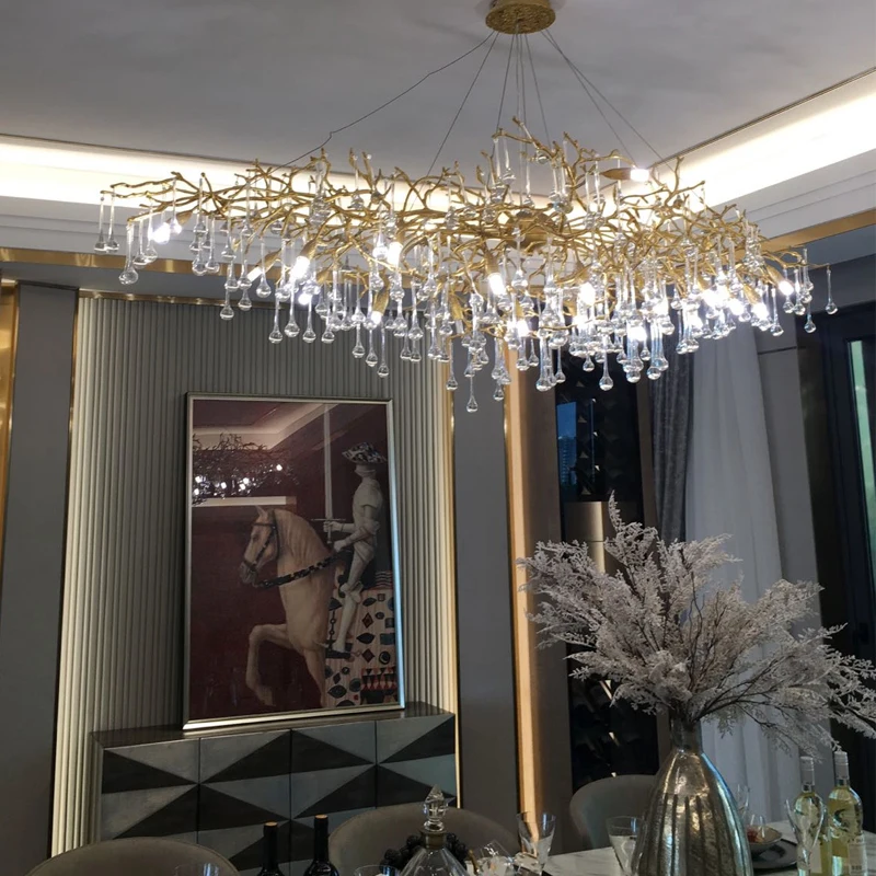 Modern crystal chandelier golden branch lighting French luxury villa luxury living room  crystal hotel engineering lamp