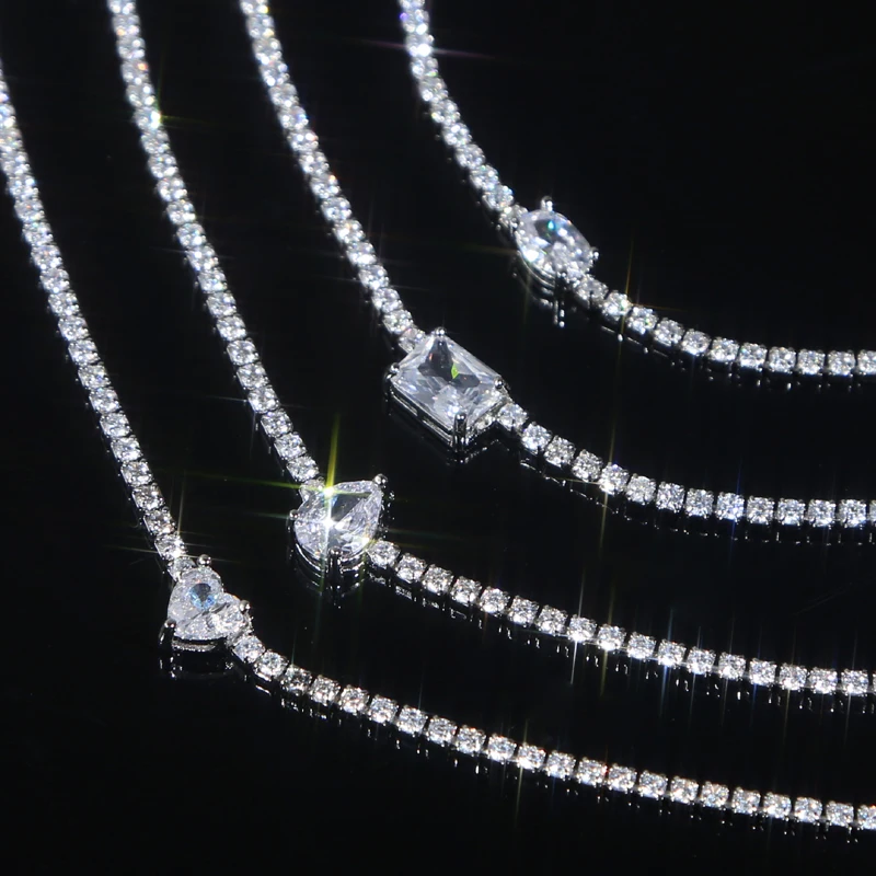Multishape Cz Choker Necklaces Iced Out Full Bling 5A Zirconia Gold Silver Color Tennis Chain Necklace for Women Fashion Jewelry