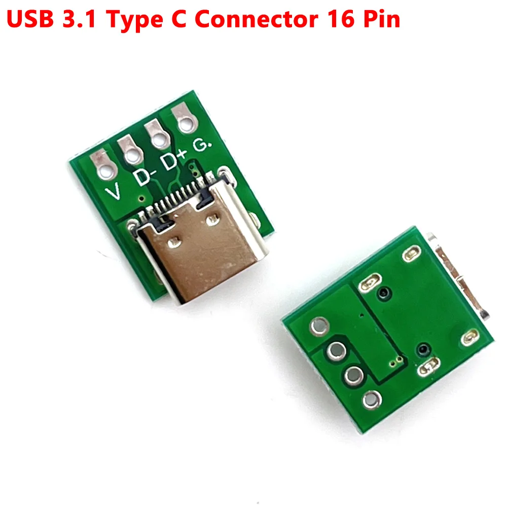 100 szt. Złącze USB 3.1 Typ C 16 Pin Adapter Płytki Testowej PCB Gniazdo Złącza 16P Do Przewodu/Kabla Do Transferu Danych